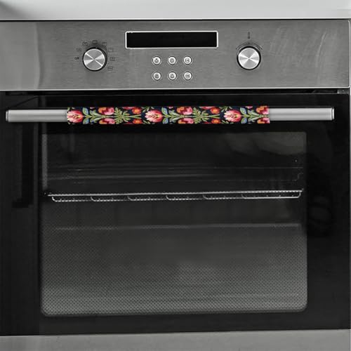 Image of Pardick Refrigerator Door Handle Covers Set of 2 Red Flower Floral Washable Fridge Dishwasher Mocrowave Oven Stove Decor Protector Handle Cover Keep Kitchen Appliance Clean from Food Stains Decorate