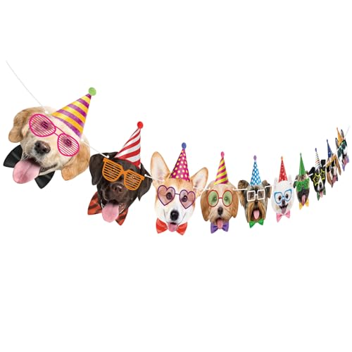 Atiloy Decoraciones de cumpleaños para perros, pancarta fotográfica de cumpleaños con caras de perro, decoraciones de fiesta de cumpleaños con temática de perro, decoraciones de fiesta de cachorro