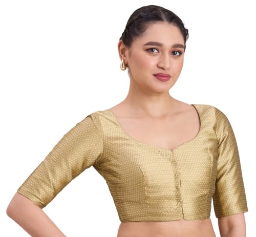 Image of Studio Shringaar Women's Brocade Half Sleeve Bright Readymade Saree Blouse