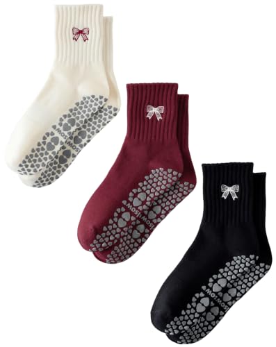 Image of Yawlsow Pilates Grip Socks for Women Yoga Grippy Socks Cute Barre Non Skid Athletic Crew Sticky Sock Workout Hospital