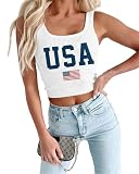 USA Crop Tops for Women American Flag Tank Top Patriotic 4th of July Tops Memorial Day Crop Shirt