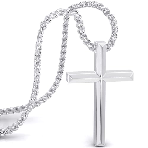 SERASAR Cross Necklace Mens Jewellery Stainless Steel 60cm - Silver Gents Males Ladies 925 Sterling Birthday Gift Male