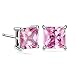 GULICX White Gold Electroplated 7mm Square Cubic Zirconia Stud Huggie Earrings Pink for Girl Women