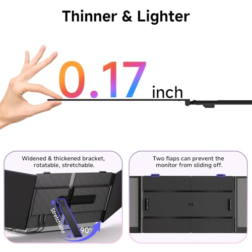 Image of Triple Laptop Screen Extender, 2.2lb 14 inch FHD Ultra-Light Multiple Laptop Monitor Extender, Ultra-Thin Portable Monitors Attachable for 13.3-17 inch Laptops, Triple Screen Extender for Windows /Mac /Chrome