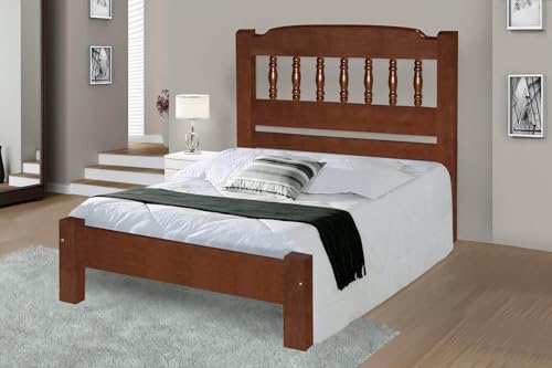 Cama de Casal Viena de Madeira Maciça Angelim Pedra/Tauari - Cor Castanho