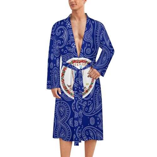 Virginia State Flag Paisley Pattern Funny Men's Robe Novelty Soft Lightweight Bathrobe Long-sleeve Spa Robes