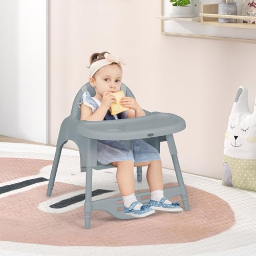 Image of INFANS 4 in 1 Baby High Chair, Convertible Highchair for Babies and Toddlers, Infant Compact Highchairs with Removable Tray Adjustable Footrest, Lightweight Highchair for 6-36 Months
