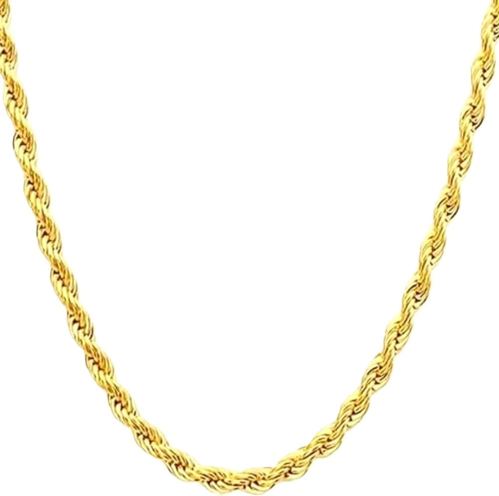 14K Solid Yellow Gold Twisted Rope Chain Necklace, Diamond Cut Classic Chain, 1.5mm,2mm,3.2mm and 4.2mm Gift for Men & Women (Available in 16 to 36 Inch Lengths) （3.2mm 24，inch）
