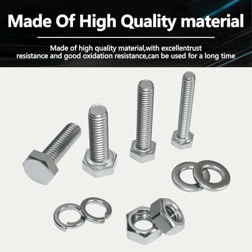 Hex Flat Head Bolts M4 M5 M6 Metric Threaded Hexagon Machine Screws Nuts Metal Hardware Fastener Flat and Lock Washers SAE Assortment Kit Set 304 Stainless Steel 510pcs