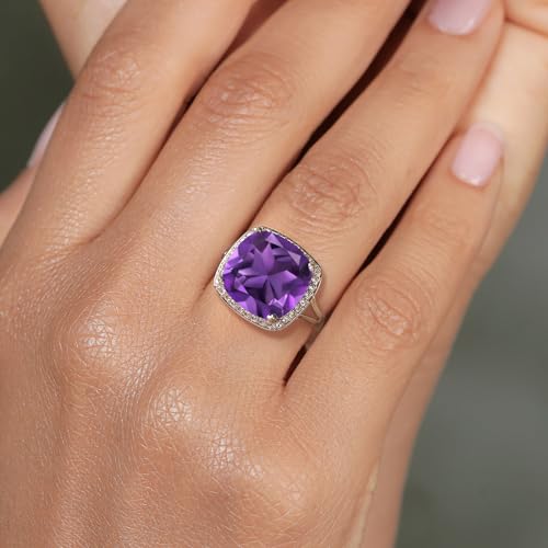 gem stone king 10k white gold gemstone birthstone and white created sapphire ring for women  cushion 12mm  wedding anniversary promise ring for women  available in size 5 6 7 8 8