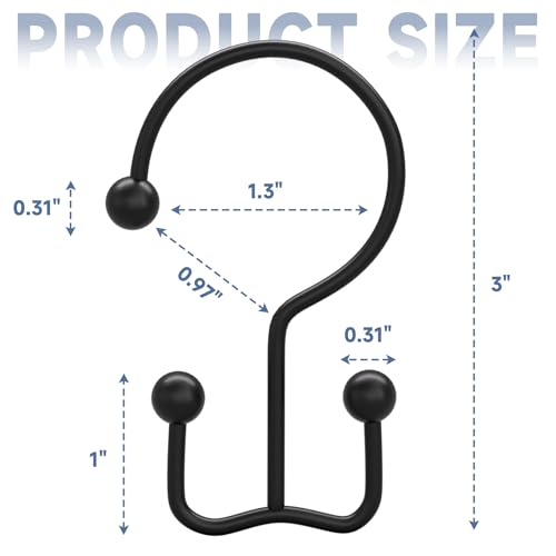 Image of Titanker Shower Curtain Hooks Rings, Rust Resistant Metal Minimalist Simple Double Glide Shower Hooks Rings for Bathroom Shower Rods Curtains, Set of 12 Hooks - Black
