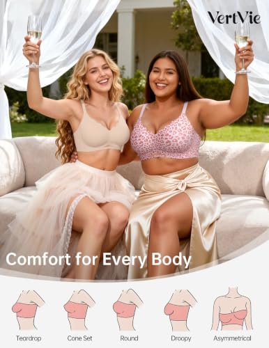 Image of Vertvie Jelly Bras for Women No Underwire Supportive | Seamless Wireless Bralette, Cool Breathable Mesh, Push Up Scalloped V-Neck, Full Coverage Tshirt Bra, Soft Comfortable