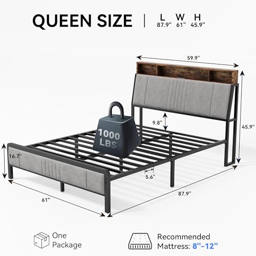 Queen-Size-Bed-Frame-with-Storage-Headboard-and-Charging-Station-Ergonomic-Platform-Bed-Frame-with-LED-Lights-Strong-Metal-Slat-Support-No-Box-Spring-Needed-Noise-Free-Grey