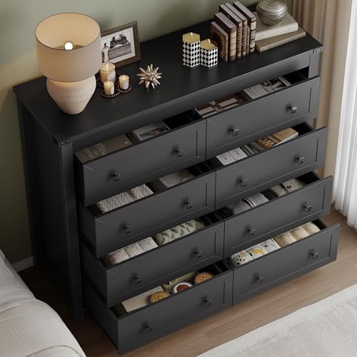 Image of BORNOON Tall 8-Drawer Dresser, Modern Wooden Storage Chest of Drawers, Dresser TV Stand, Wood Drawer Organizer with Metal Handles for Bedroom, Living Room, Hallway