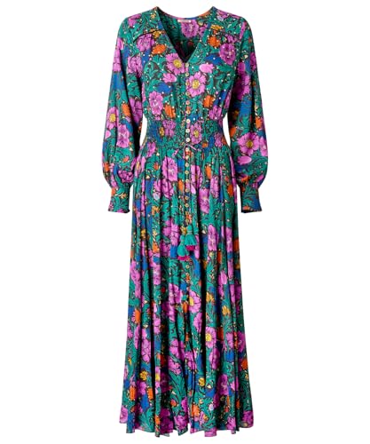 Robe longue fleurie d'automne fluide et confortable style boho vintage