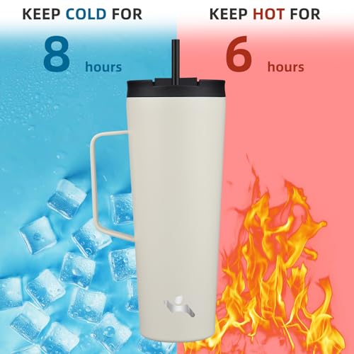 Image of Konokyo 26 oz Insulated Tumbler with Handle & Straw, Stainless Steel Mug