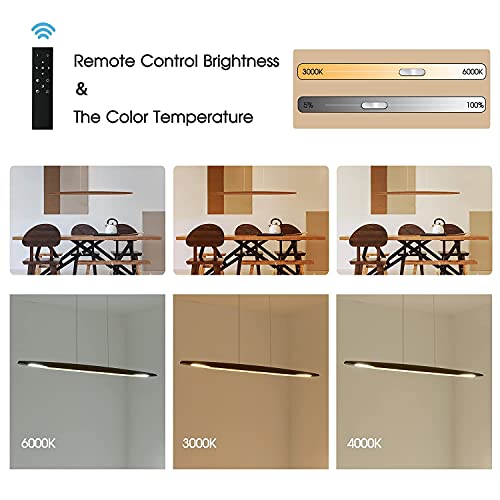 Yisdesign 39" Wood Linear Pendant Light Led Dimmable Hanging Light Fixture Wood Linear Dinning Room Light Island Lights 24W For Dining Room Kitchen Island Bar Walnut Color #TOP6