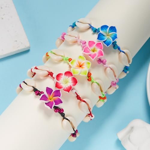 Image of Caiyao 2pcs Lovely Hawaiian Plumeria Rubra Anklet Bracelet Tropical Flower Bohemia Luau Beach Party Accessories for Women