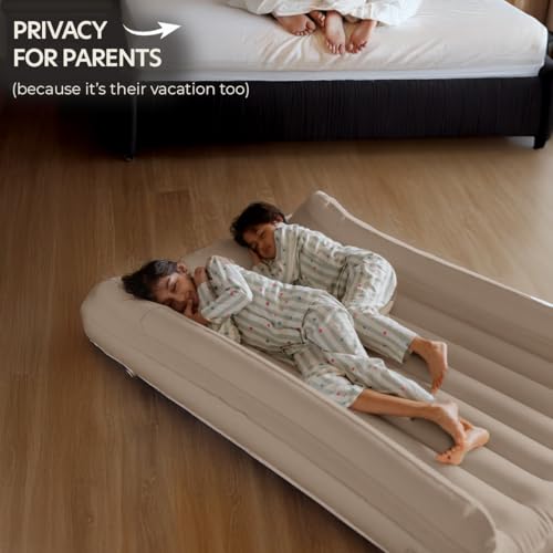 Image of SnoozeAway Inflatable Privacy Bed with Rechargeable Air Pump, Ultralight Portable Ergonomic Bed for Kids & Adults | Floating Pool, Beach, Camping, Trekking, Indoor & Outdoor Relaxation (Desert Beige)