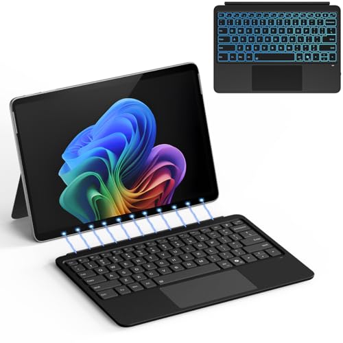 Sooguard for Microsoft Surface Pro 12 inch Keyboard (2025 Model) Bluetooth Wireless Magnetic Type Cover with 7-Color Backlit & Multi-Touch Touchpad Ultra-Slim Rechargeable Black
