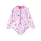 ディズニー アナと雪の女王 ステッチ プリンセス ミニーマウス ガールズ 水着 長袖 ラッシュガード UPF 50 ワンピース 水着 サイズ 3M-13Y, ライトピンク-1, 4-5T