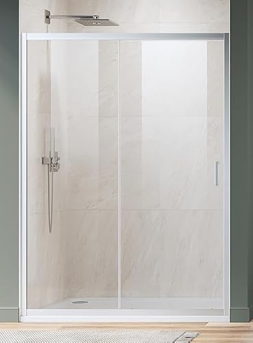 Hydrave Sliding Shower Door 54 in.D x 72 in. H|1/4 in. High-Strength Clear Tempered Glassd Shower Door| Aluminum Frame Semi-Frameless Sliding Door| Silver (Shower Base Not Included)