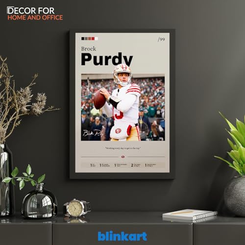 Image of BLINKART Brock Purdy | Nfl Player | Synthetic Wood Photo Framed Wall Hanging Poster Room & Office Bedroom Living Boys And Girl Room Home Wall Hanging | 13x10 Inches