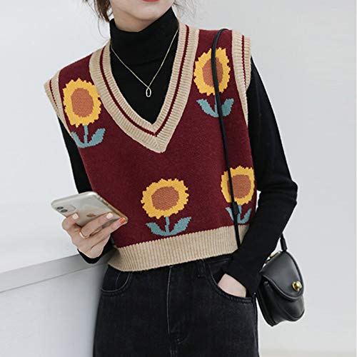 Image of Women's Sweater Vest,Y2K Sleeveless Pattern Preppy Style Knitted Crop Tank Top for Girl