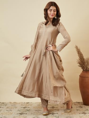 Image of MOKOSH Women's Silk Embroidery Anarkali Kurta Pant with Dupatta | Anarkali Kurta Set |Ethnic Kurta Set for Women |Floral Kurta 7 Colour Options Available |3 Piece Outfit