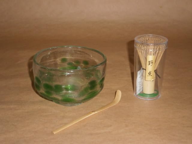 e2986 ガラス 平茶碗 在銘 朝顔図 アサガオ 抹茶碗 硝子 茶碗 茶道具