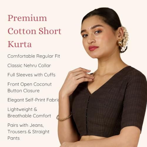 Image of Studio Shringaar Women Cotton Half Sleeve Madras Checks Saree Blouse with Stretchable Sides