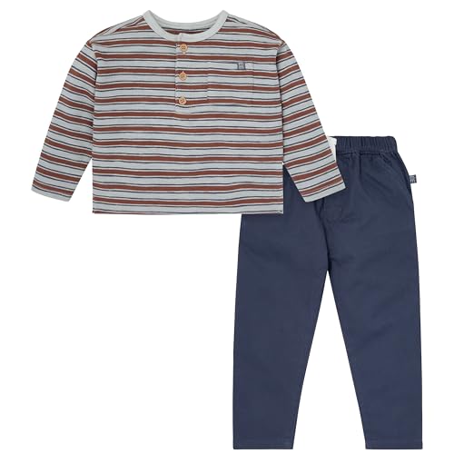 Modern Moments by Gerber Boys' Baby and Toddler Henley Shirt with Corduroy Pant Set, Blue and Gray, 12 Months
