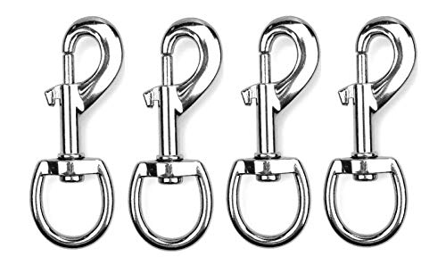 ALAZCO 4pc 3.5'' Inch by 1/2-Inch 70 Lbs Round Steel Swivel Eye Bolt Snap Hook Multipurpose Pet Leash Flag Pole Key Chain Clothlines Tarp Cover - Nickel Plated