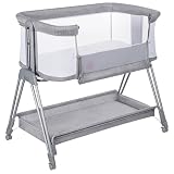lionelo Luna, lit Bebe indépendant, cododo avec Matelas, co Sleeping, du Nouveau né à 9 kg. Hauteur et Inclinaison réglables, 4 Roues avec Blocage, Fixation au lit des Parents, aéré