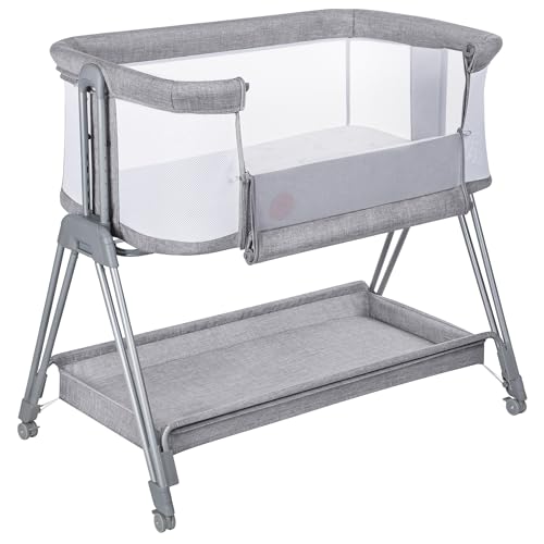 LIONELO Luna przenośne łóżeczko dostawne z materacykiem, co-sleeping, od noworodka do 9 kg. Regulowana wysokość i pochył, 4 kółka z blokadą, mocowanie do łóżka rodziców, przewiewne