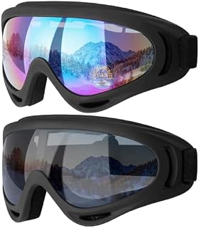 COOLOO Ski Goggles, 2-Pack Skiing Snowboard Goggles for Kids Men & Women, Boys & Girls, Youth, Snowboarding Snow Goggles Glasses with Anti Fog Wind Resistance Anti-Glare Lenses & Dust-proof Insulation