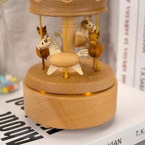 Custom Engraved LED Carousel Music Box - Personalized Wooden Keepsake Gift for All Occasions, Soft Glowing Lights for Kids and Adults - Image 5