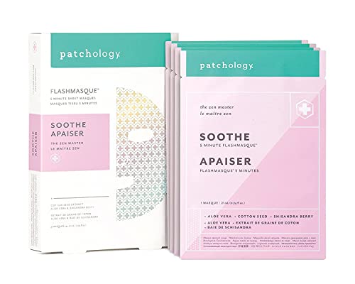 Patchology "Soothe Flashmasque Facial Sheet Mask With Aloe Vera - Men And Women Face Masks Skincare Sheet For Moisturizing And Hydrating Skin In 5 Minutes - Best Face Sheets Moisturizer (4 Count) #TOP3