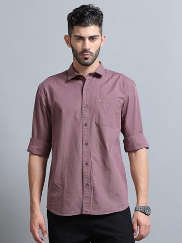 Image of Men Slim Fit Solid Spread Collar Casual Shirt