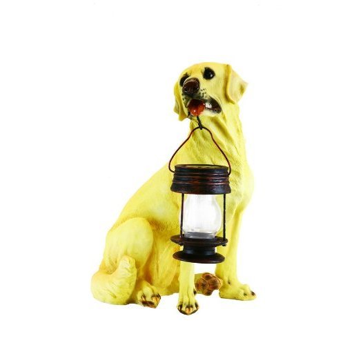 Yellow Lab Dog With Lantern Outdoor Garden Solar Light