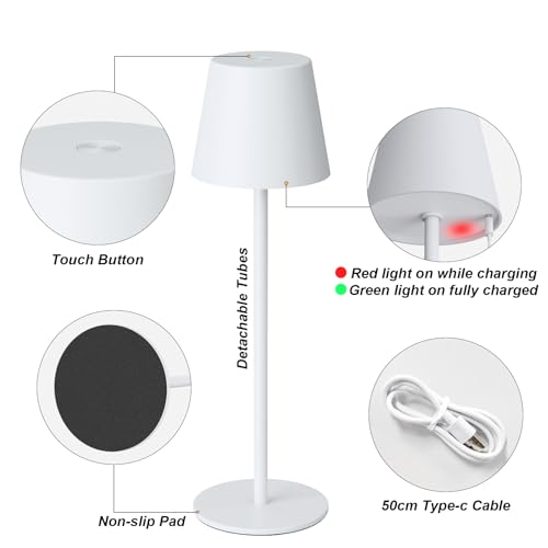 Image of Kakanuo White Cordless Table Lamp Rechargeable - 2 Pack 5000mAH Battery Operated Lamp for Table, 3 Color Stepless Dimming Wireless Lamp for Kitchen Counter, Touch Control