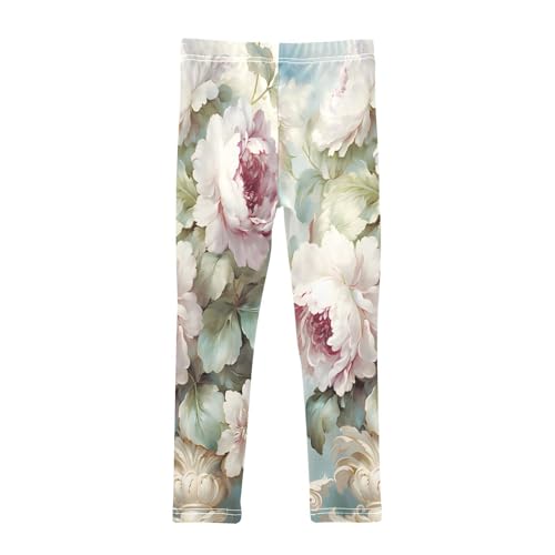 Bolaz Toddler Girls Leggings Printed Yoga Pants Leggings White Pink Peony for Kids2