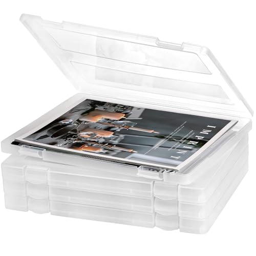 Image of Hiceeden 4 Pack Plastic File Project Case for 8.5 inchx11 inch Letter Paper, Clear Document Storage Boxes Container, Flat Paper Holder Organizer for Magazine, Photo, Scrapbook, Office School Supplies