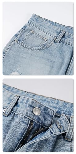 Men's American Light-Colored Ripped Jeans Loose Casual Retro Straight Tapered Jeans3