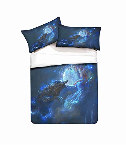 EU-VV Juego De Cama Funda Nórdica Microfibra Cepillada 3D Lobo Coraje Niños...