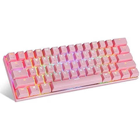 MOTOSPEED 61 Keys Wired/Wireless 3.0 Mechanical Keyboard 60% RGB LED Backlit Type-C Office/Gaming Keyboard for PC/Mac/Linux/iPad/iPhone/Smartphone/Laptop Pink Cover