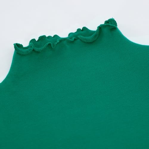 Image of Girls Lettuce Edge Trim Mock Neck Long Sleeve Slim Fit T-Shirt Tops Lightweight Knit Tee