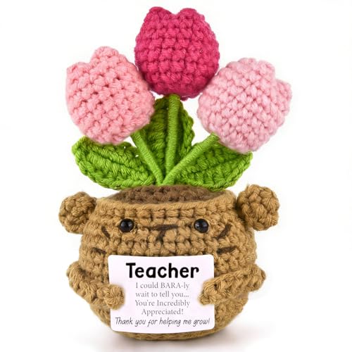 Teacher back to school gifts for Women Men,Thank You Gifts Crochet Tulip