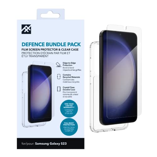 ZAGG iFrogz Defence Coque de Protection Compatible avec Samsung Galaxy S23, Film Protecteur d'écran en Bonus, Durable, encliquetable, résistante aux Taches, Fine, recyclée, Transparente