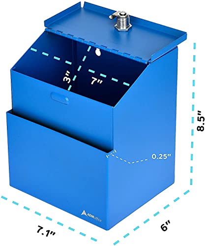 Image of Adir Wall Mountable Steel Suggestion Box with Lock - Donation Box - Collection Box - Ballot Box - Key Drop Box (Blue) with 25 Suggestion Cards